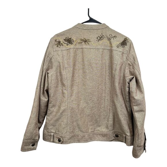 Chicos Metallic Embroidered Button-Up Jacket SZ 2 Beige Long Sleeve Cotton Blend - Picture 9 of 16